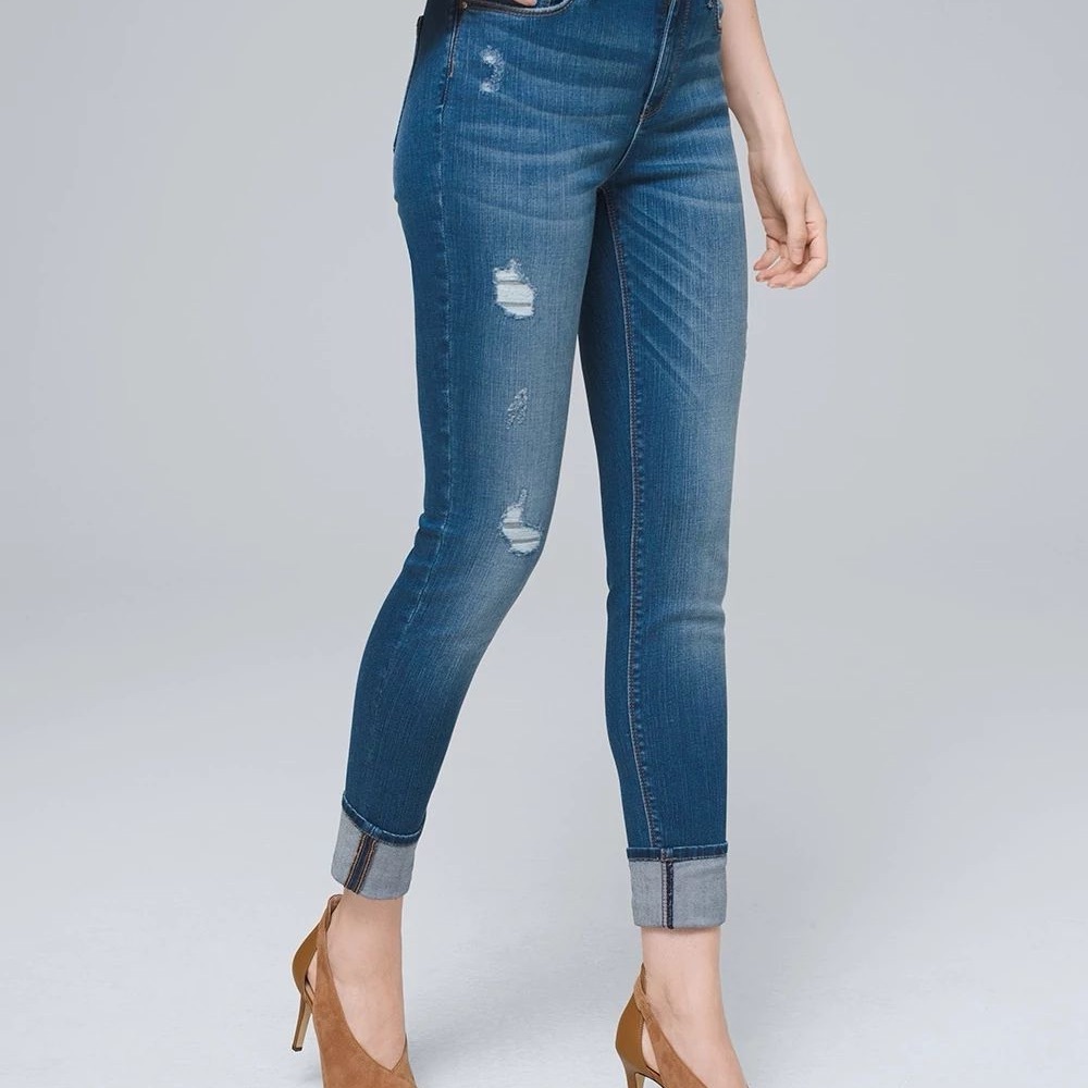 WHITE HOUSE BLACK MARKET Jeans Women’s 6 Blue Skinny Distressed LIKE NEW